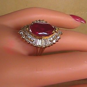 Sterling Silver Ruby Clear Stone Ring